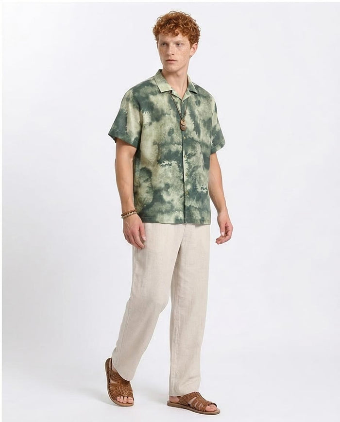 Ravin | Men’s Resort Cloud-Wash Camp Collar Shirt- Olive & Dark Green - R204707