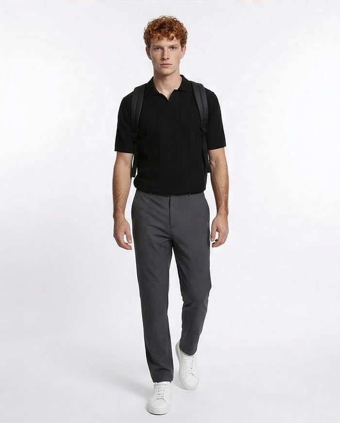 Ravin Men's Ribbed Knit Johnny Collar Polo - Black - R213021