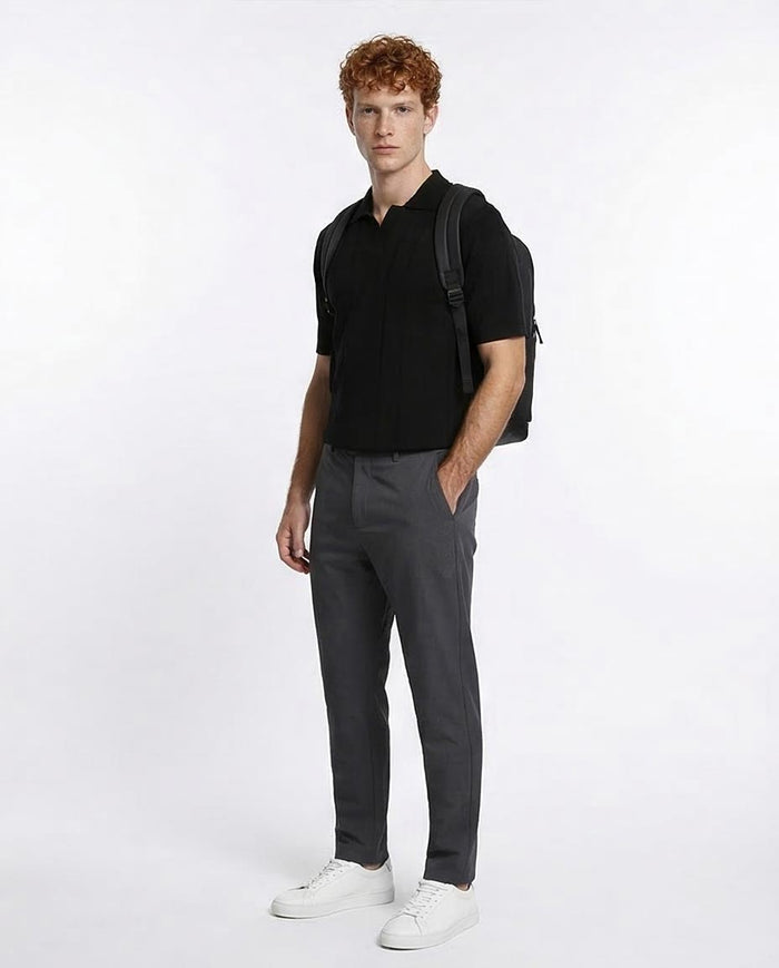 Ravin Men's Ribbed Knit Johnny Collar Polo - Black - R213021