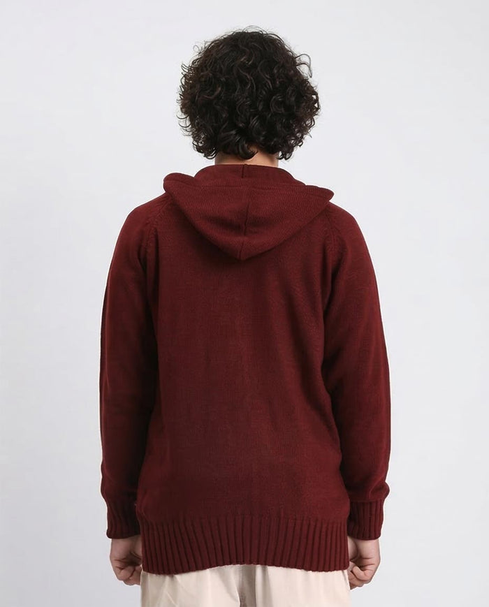 Ravin Men's Ribbed Knit Raglan Zip-Up Hoodie – Burgundy - R211738