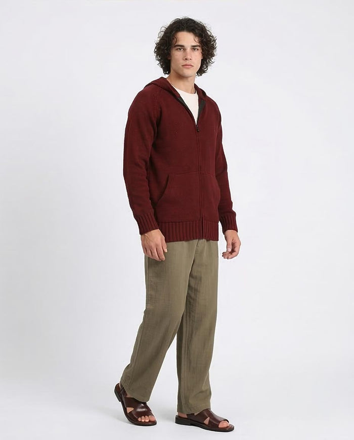 Ravin Men's Ribbed Knit Raglan Zip-Up Hoodie – Burgundy - R211738