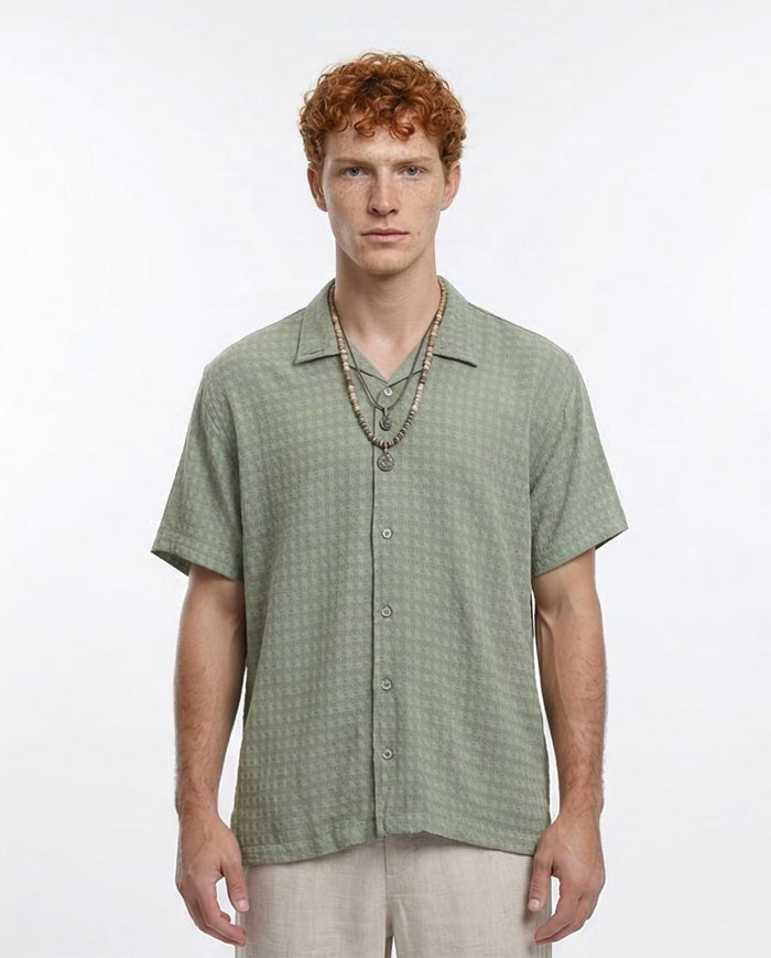 Men's Sage Green Textured Seersucker Resort Shirt
