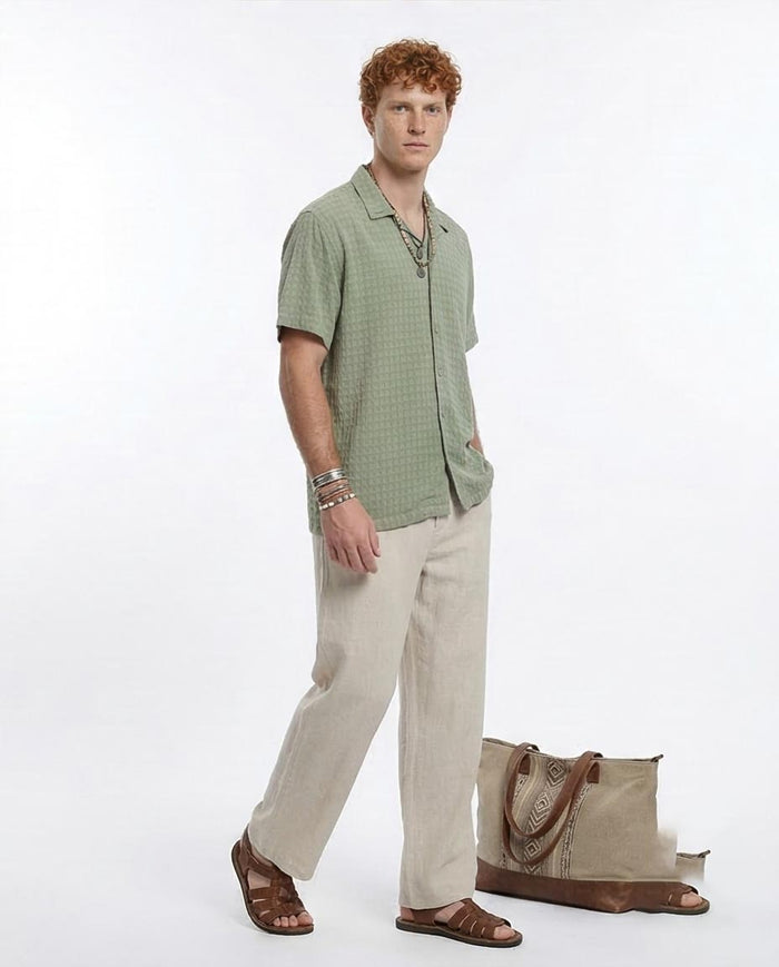 Ravin Men's Sage Green Textured Seersucker Resort Shirt - R210828