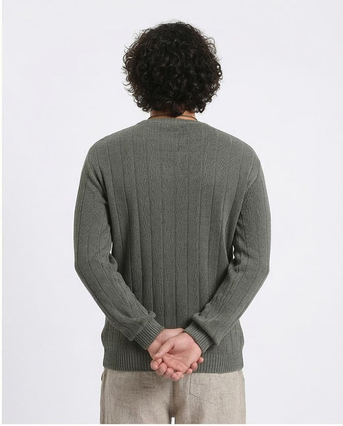 Ravin Men’s Sage Green Vertical Ribbed Knit Crewneck Sweater - R212599