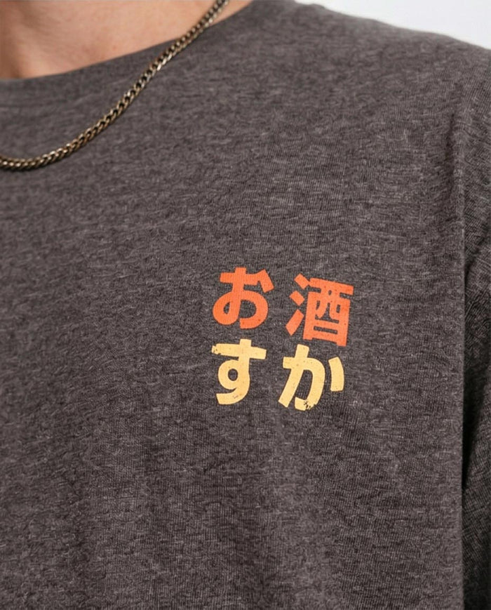 Ravin | Men’s Samurai Cat Graphic Oversized T-Shirt – Charcoal Marl – Charcoal Grey - R204518