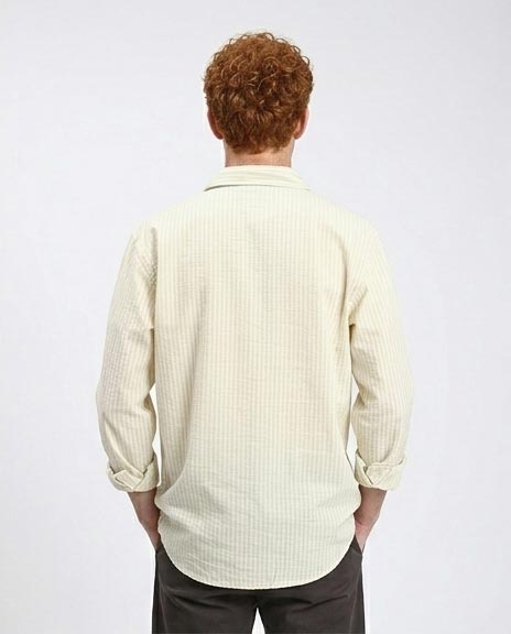 Ravin | Men's Sand Stripe Seersucker Vacation Shirt - Beige & Mint - R211680