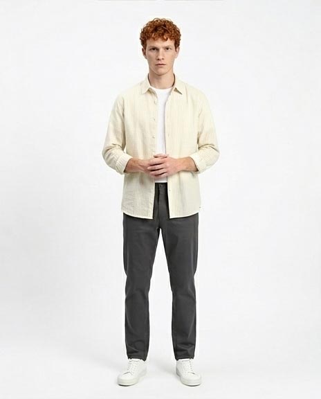 Ravin | Men's Sand Stripe Seersucker Vacation Shirt - Beige & Mint - R211680
