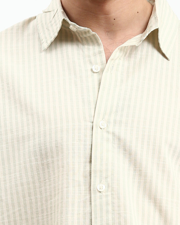 Ravin | Men's Sand Stripe Seersucker Vacation Shirt - Beige & Mint - R211680