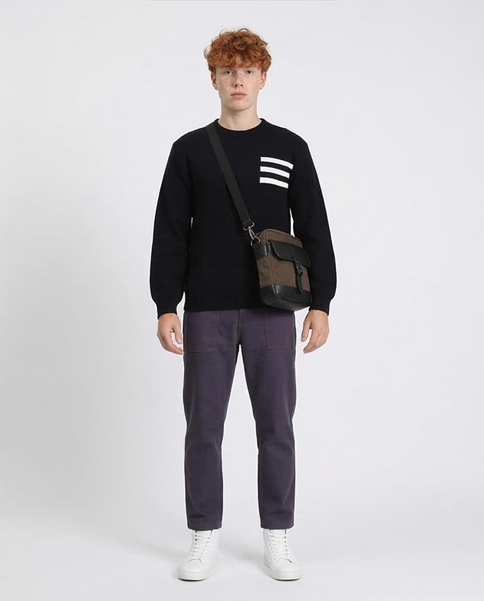Ravin Men’s Signature Triple-Stripe Textured Knit Sweater - Black - R214477