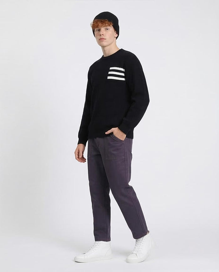 Ravin Men’s Signature Triple-Stripe Textured Knit Sweater - Black - R214477