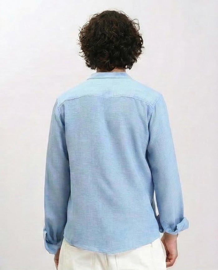 Ravin | Men's Sky Blue Premium-Blend Mandarin Collar Shirt - Baby Blue - R209098