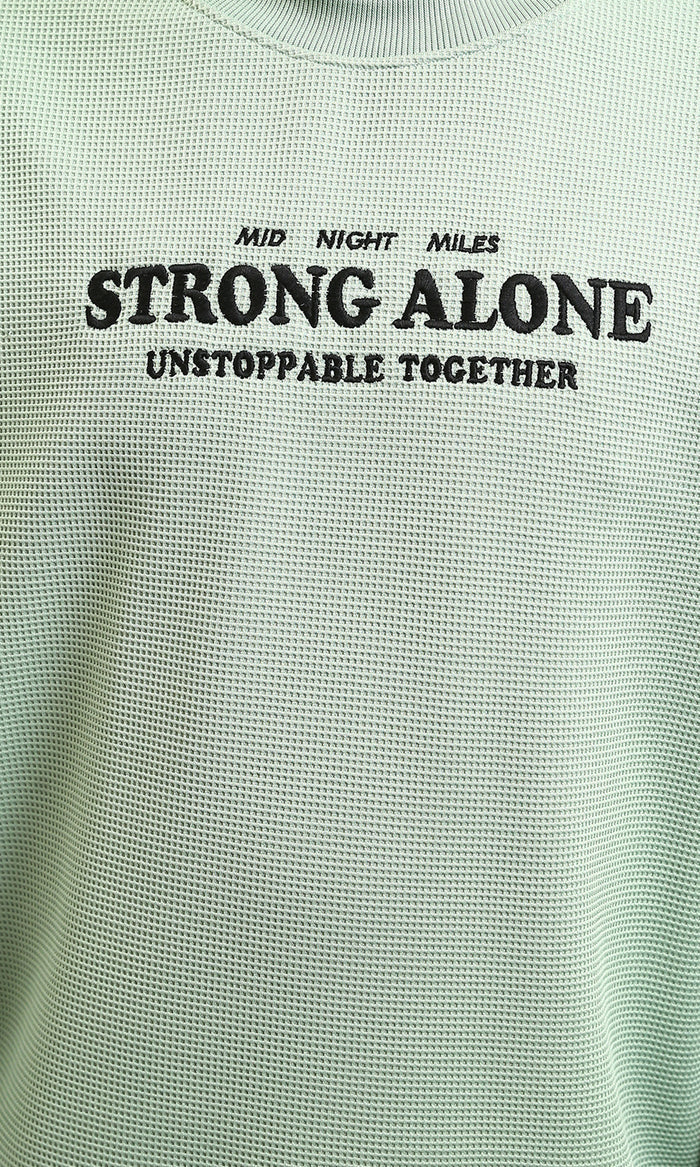 Ravin Men’s "Strong Alone" Waffle Knit Graphic Sweatshirt Embroidery - Mint - R215317