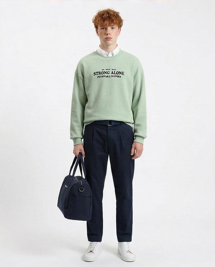 Ravin Men’s "Strong Alone" Waffle Knit Graphic Sweatshirt Embroidery - Mint - R215317
