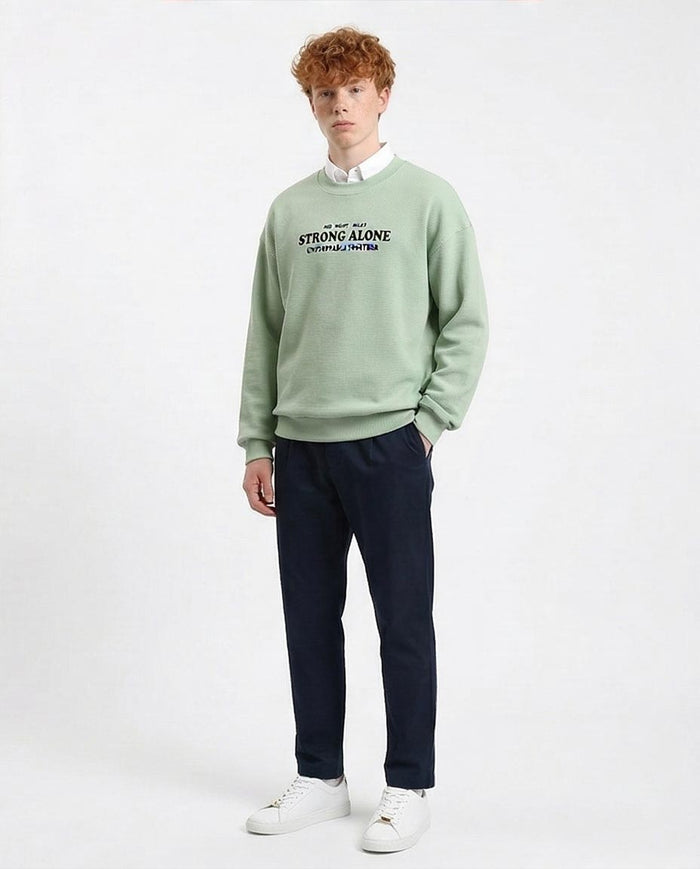 Ravin Men’s "Strong Alone" Waffle Knit Graphic Sweatshirt Embroidery - Mint - R215317