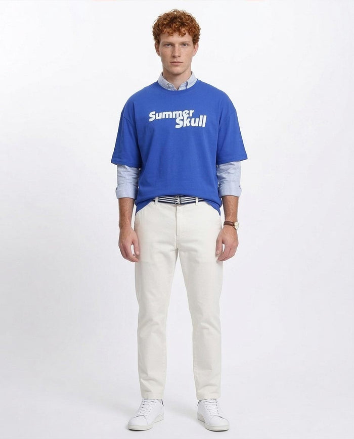 Ravin | Men’s "Summer Skull" Oversized Graphic T-Shirt – Royal Blue - R209411