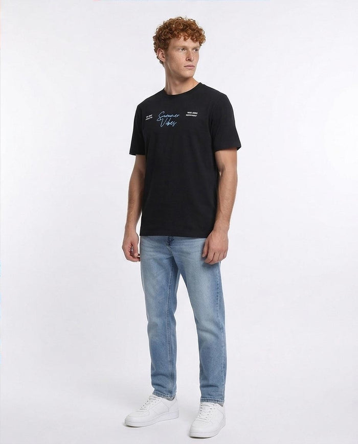 Ravin Men’s "Summer Vibes" Urban Streetwear Graphic T-Shirt – Black - R209357