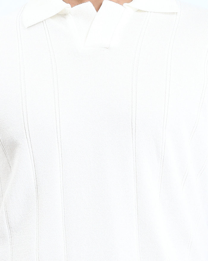 Ravin Men’s Textured Channeled Knit Johnny Collar Polo – Off-White - R213022