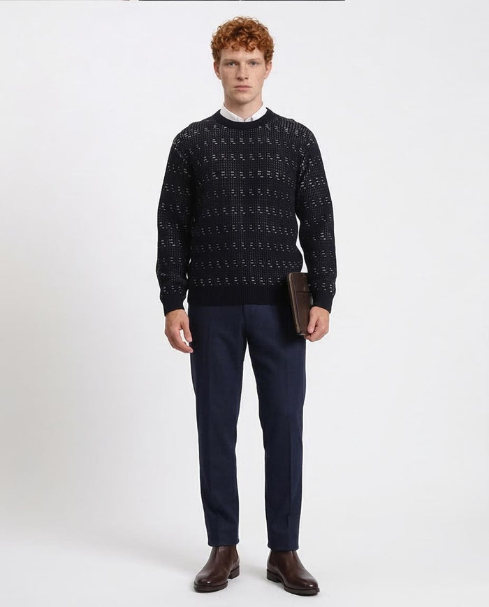Ravin Men’s Textured Knit Crew-Neck Sweater – Black & White Fleck - R214493
