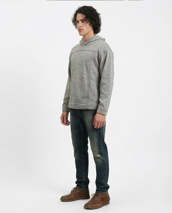 Ravin Men’s Textured Marled Hoodie with Paneled Detail - Heather Grey - R214804