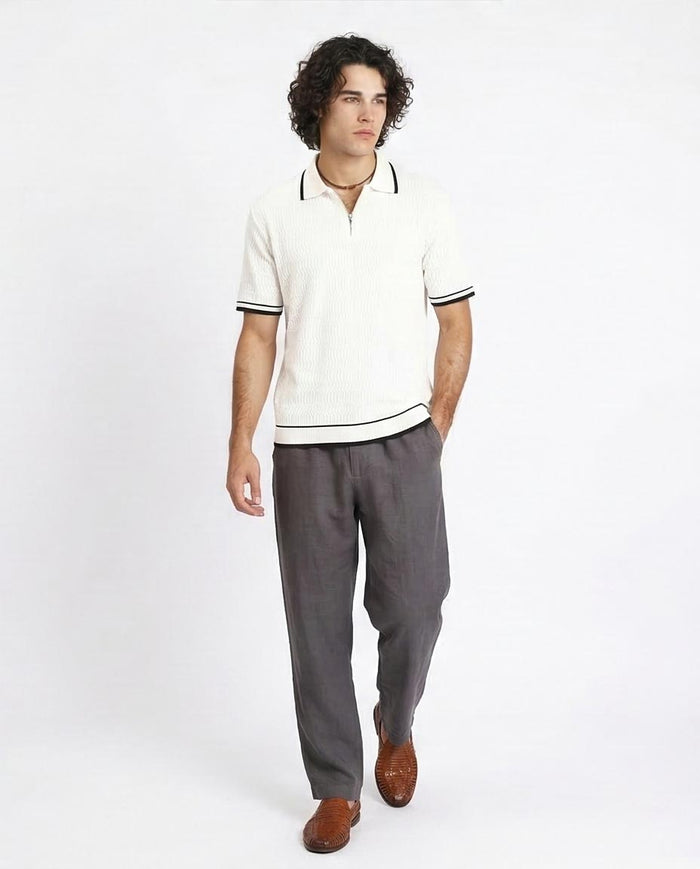 Ravin Men's Textured Quarter-Zip Polo - Cream/Black - R213025