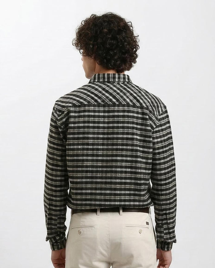 Ravin Men's Textured Striped Flannel Shirt - Black & Charcoal R215010