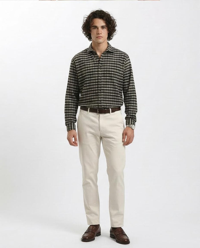 Ravin Men's Textured Striped Flannel Shirt - Black & Charcoal R215010