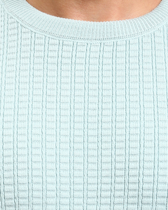 Ravin Men’s Textured Waffle-Knit Crew Neck Sweater - Aqua - R214480