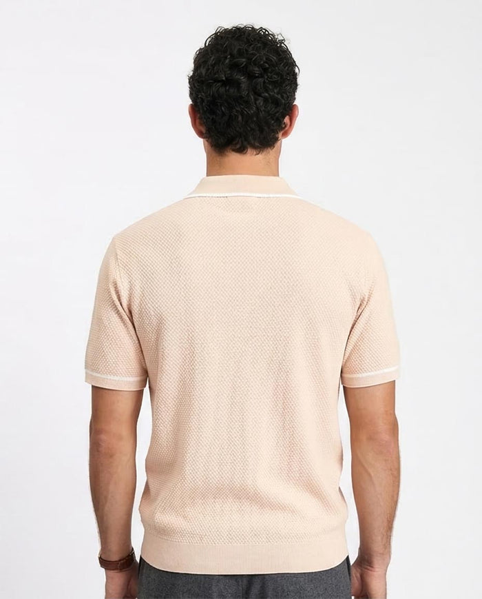 Ravin Men's Tipped Diamond-Knit Quarter-Zip Polo - Apricot - R213033