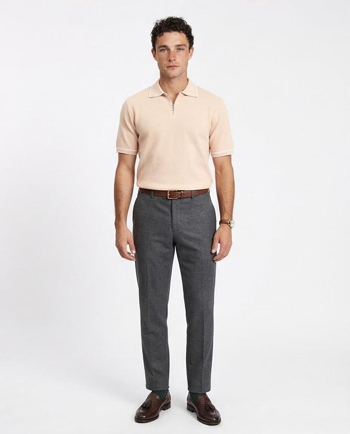 Ravin Men's Tipped Diamond-Knit Quarter-Zip Polo - Apricot - R213033