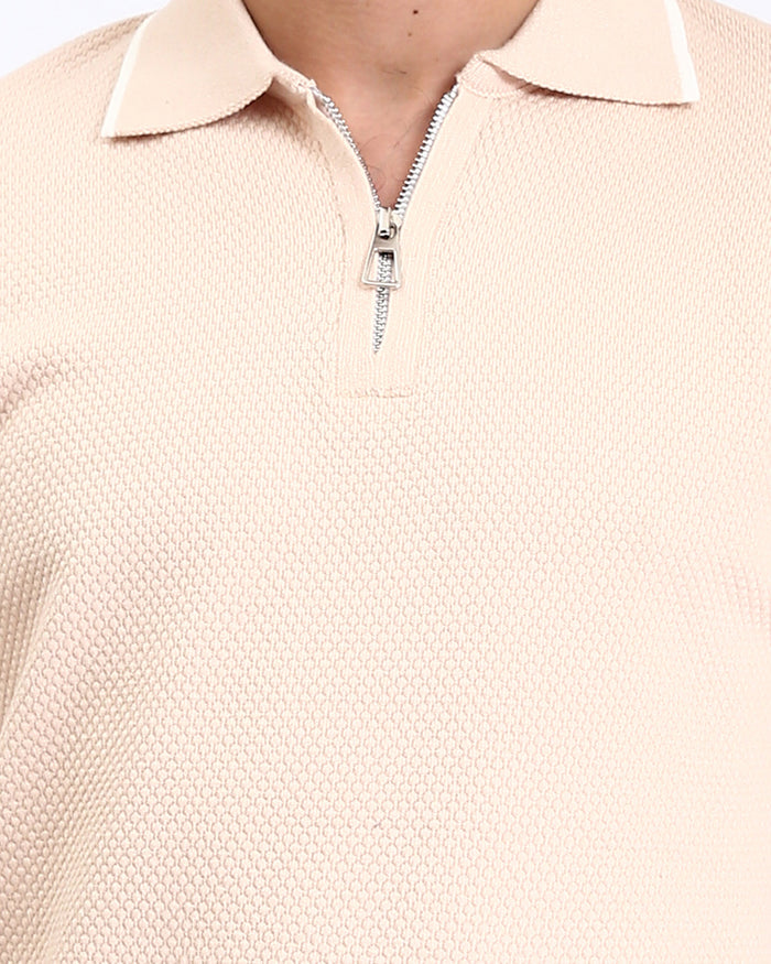 Ravin Men's Tipped Diamond-Knit Quarter-Zip Polo - Apricot - R213033