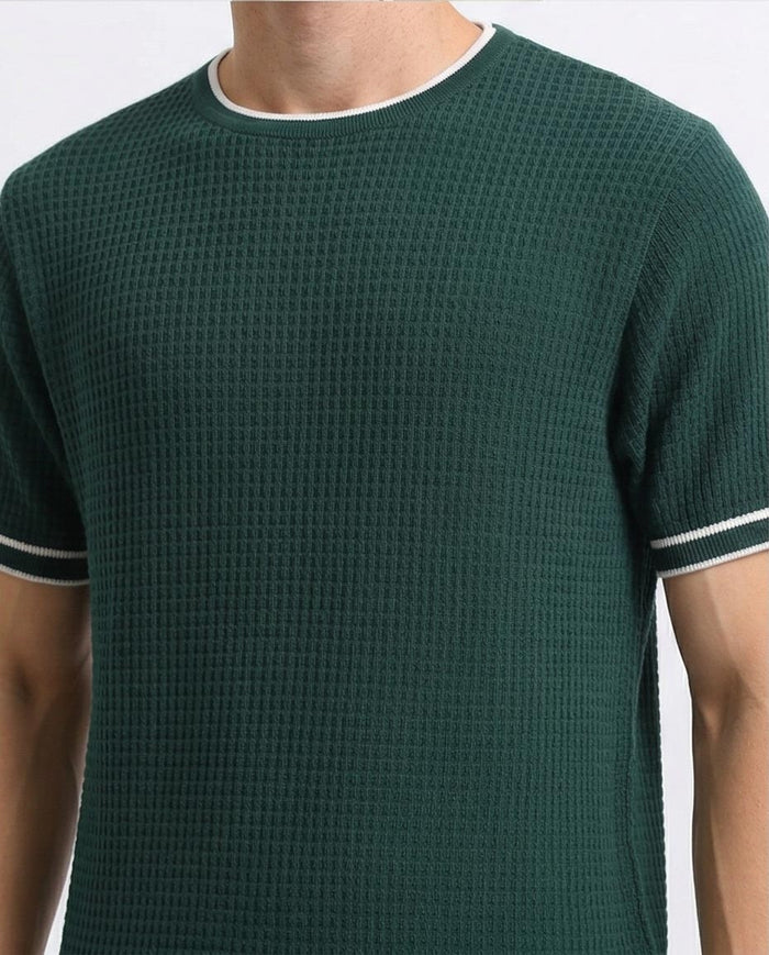 Ravin Men's Tipped Waffle-Knit T-Shirt - Forest Green - R206905