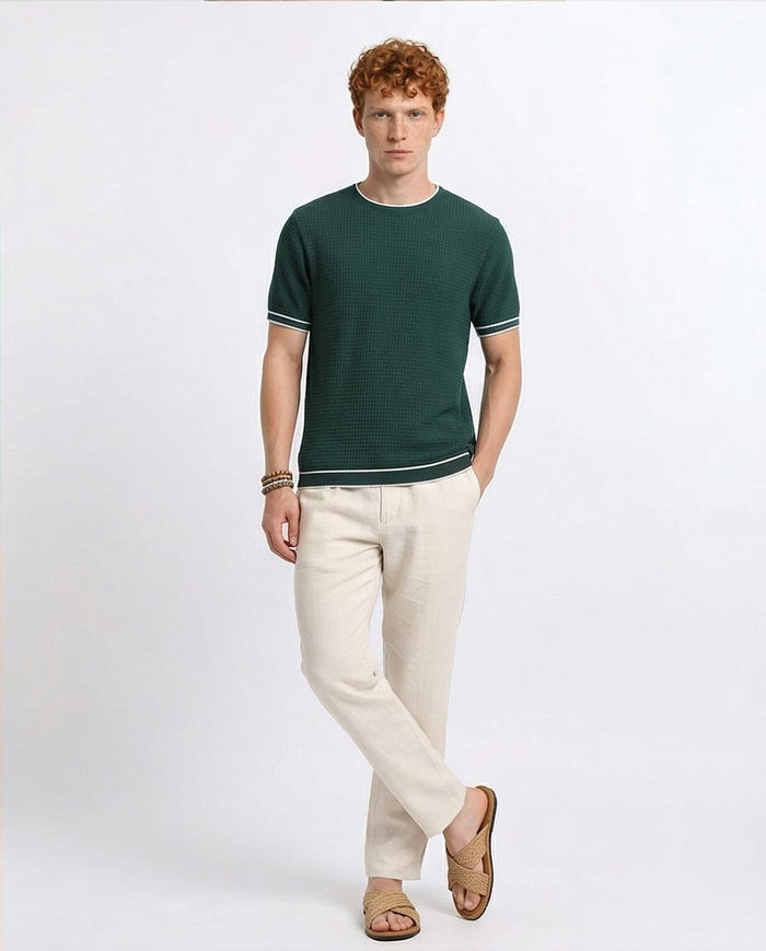 Ravin Men's Tipped Waffle-Knit T-Shirt - Forest Green - R206905