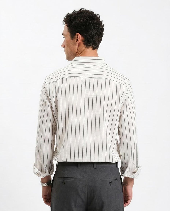 Ravin Men’s Vertical Pinstripe Cotton-Blend Relaxed Shirt - Black & White - R212448