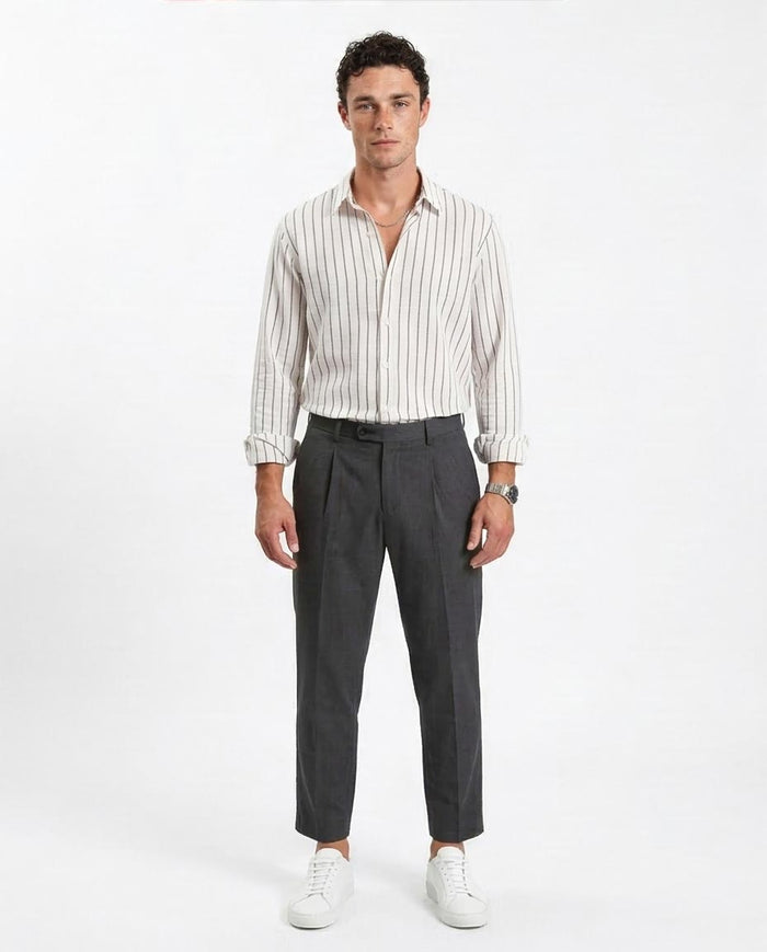 Ravin Men’s Vertical Pinstripe Cotton-Blend Relaxed Shirt - Black & White - R212448