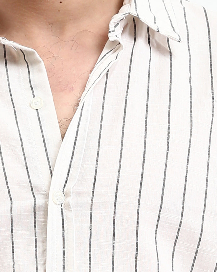 Ravin Men’s Vertical Pinstripe Cotton-Blend Relaxed Shirt - Black & White - R212448