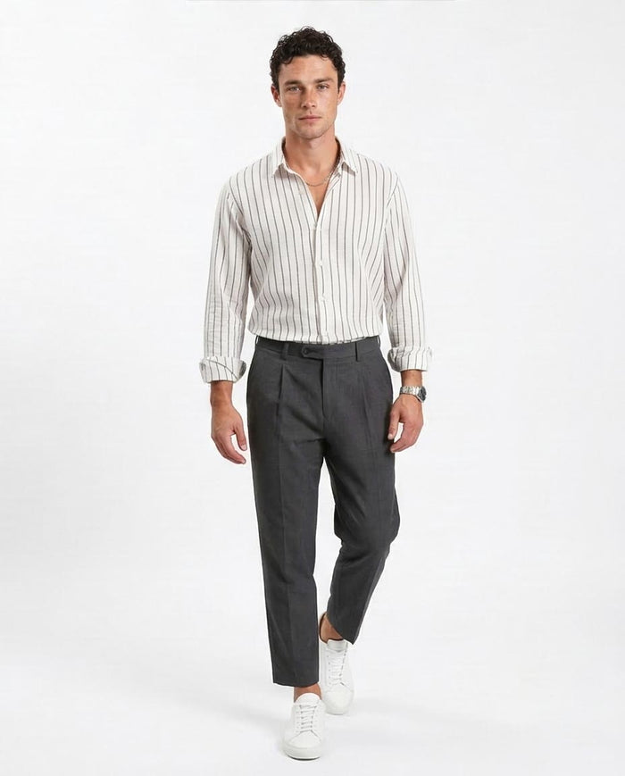 Ravin Men’s Vertical Pinstripe Cotton-Blend Relaxed Shirt - Black & White - R212448
