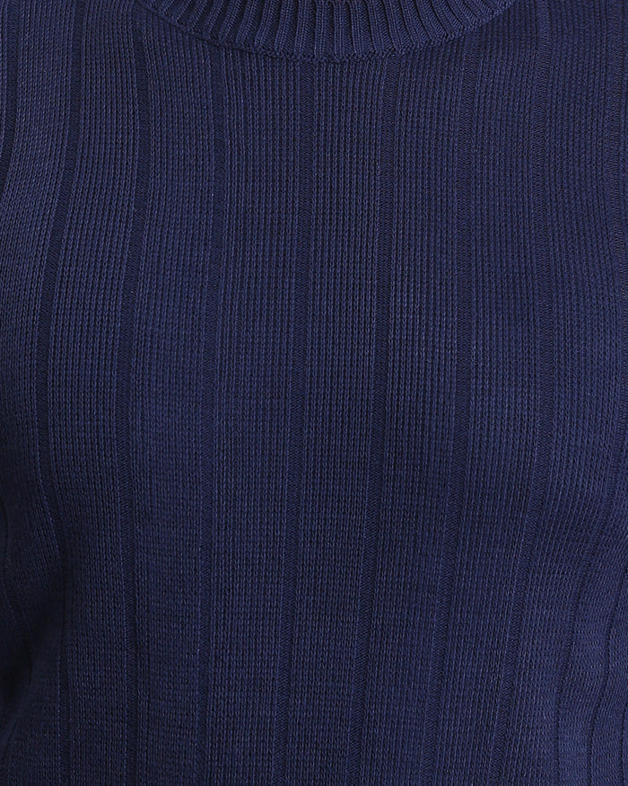 Ravin Men’s Vertical Ribbed Crew Neck Knit Sweater – Navy Blue - R212600
