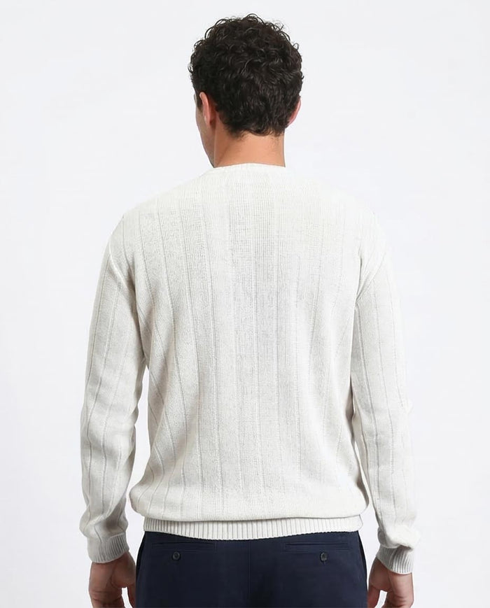 Ravin Men’s Vertical Ribbed Texture Crewneck Sweater – Ecru - R212598