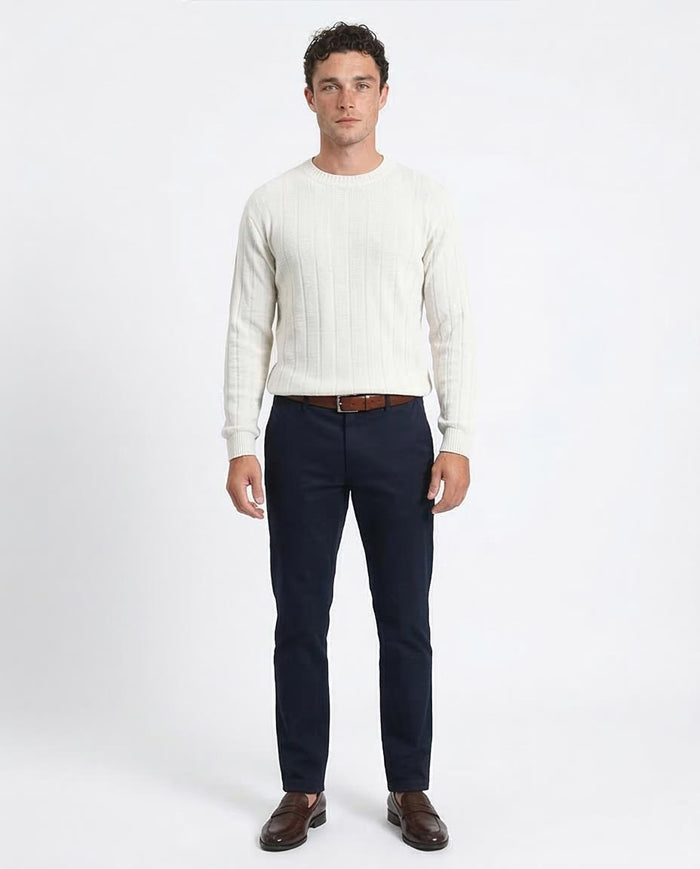 Ravin Men’s Vertical Ribbed Texture Crewneck Sweater – Ecru - R212598
