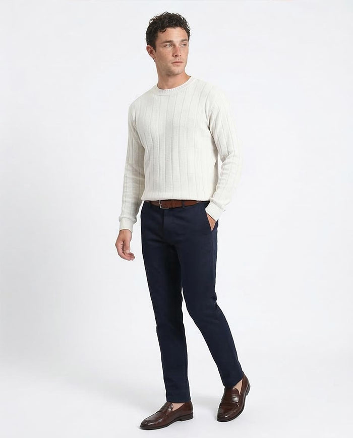 Ravin Men’s Vertical Ribbed Texture Crewneck Sweater – Ecru - R212598