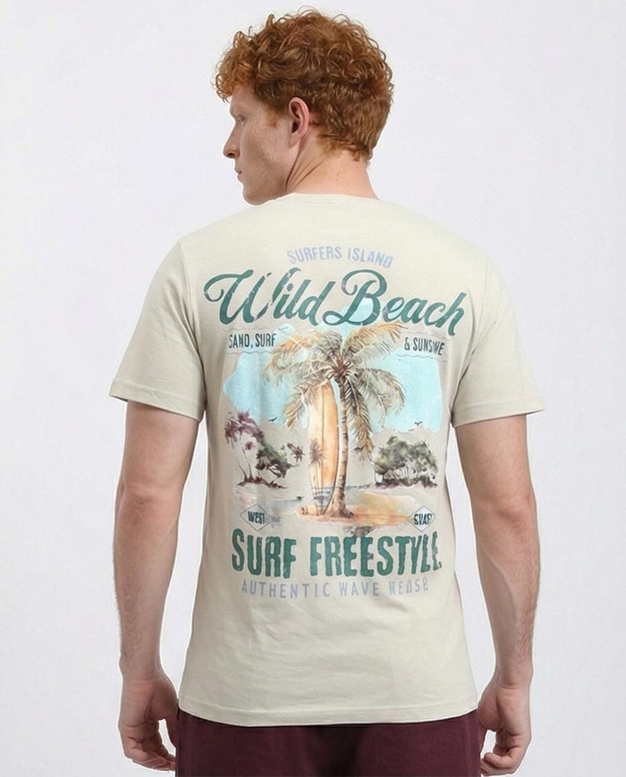 Ravin Men's Vintage Surf Print T-Shirt - Natural Cotton Comfort – Beige - O203197