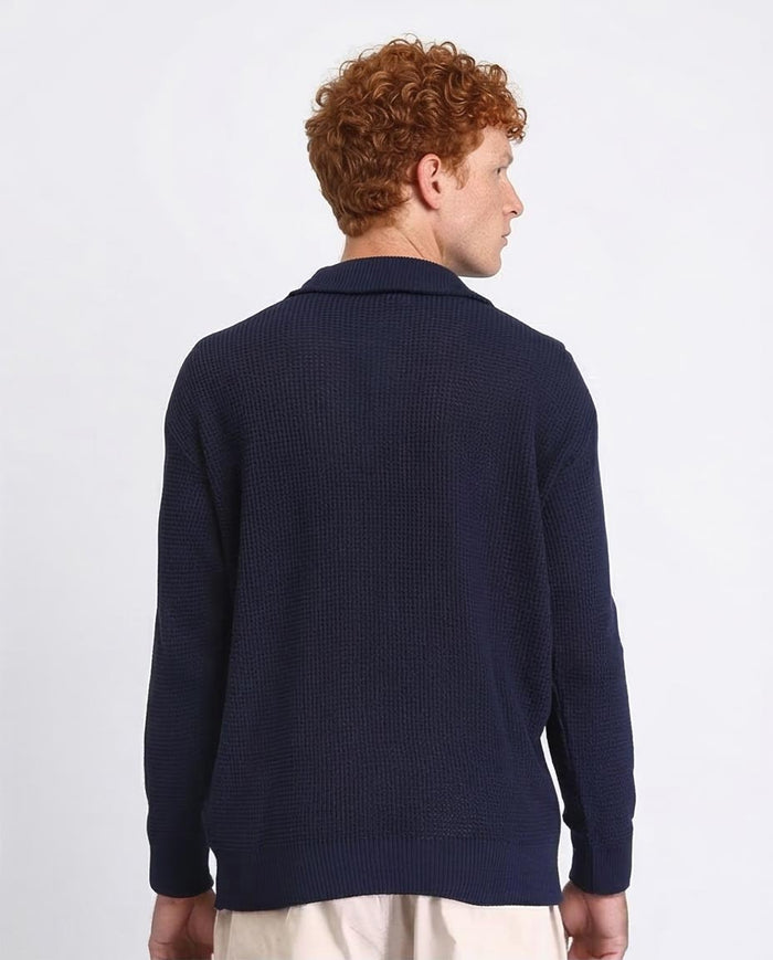 Ravin Men’s Waffle-Knit Quarter-Zip Pullover – Navy - R211501
