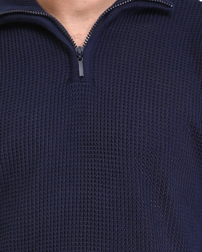 Ravin Men’s Waffle-Knit Quarter-Zip Pullover – Navy - R211501