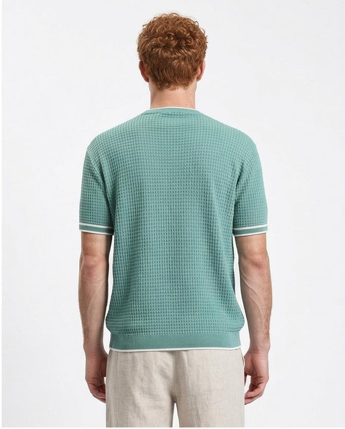 Ravin Men’s Waffle-Knit Textured Crewneck – Sage Green with Tipped Ribbing - R209202