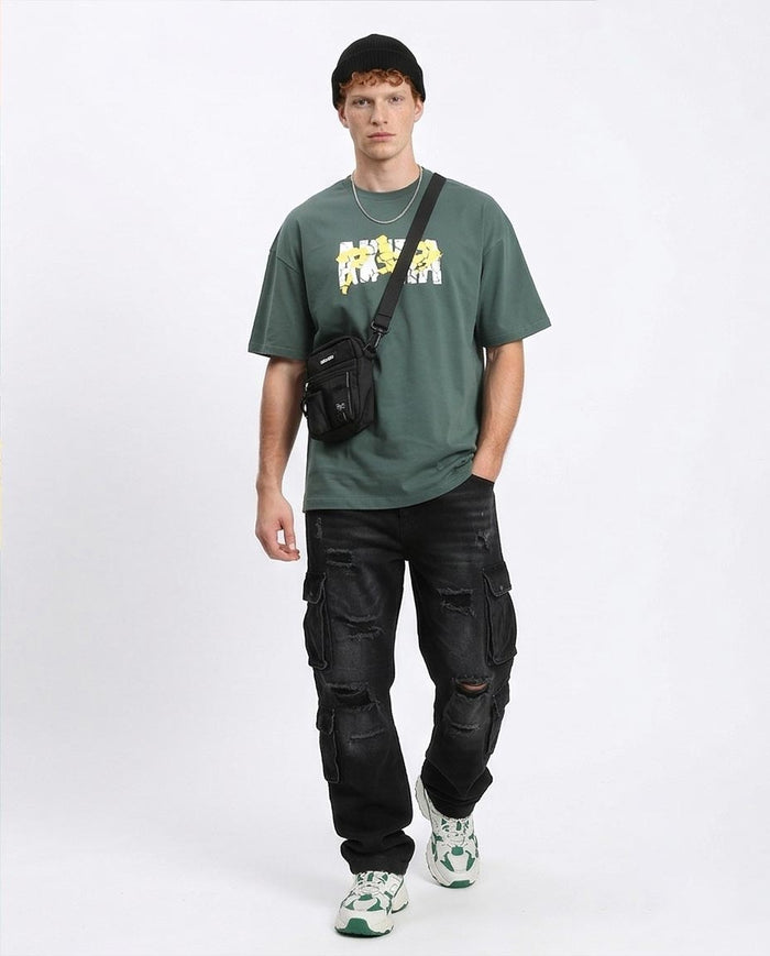 Ravin // "Neo-Tokyo Cat" Oversized Graphic T-Shirt – Forest Green - R208976
