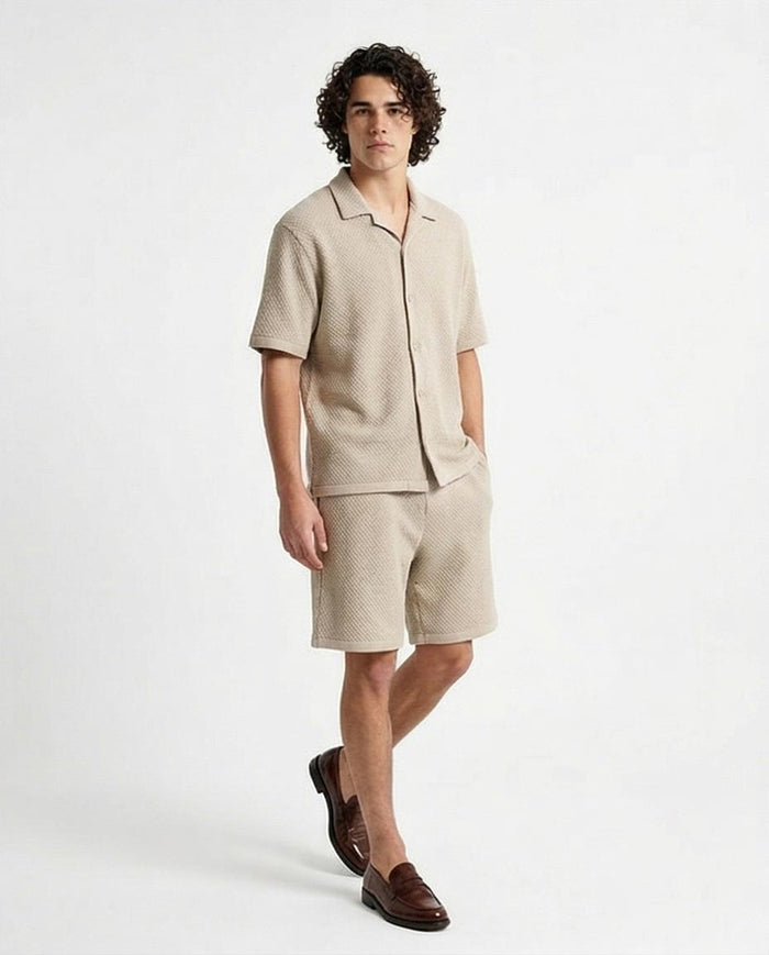 Ravin Oatmeal Textured Knit Shorts – Old Money Collection - R217138