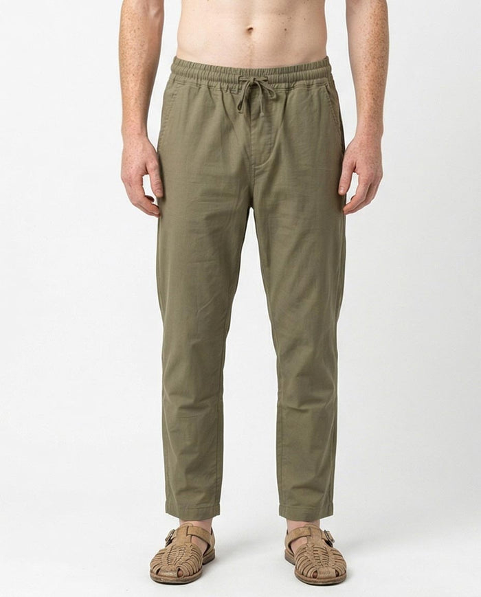 Ravin Olive Relaxed-Fit Drawstring Trousers in Cotton-Blend - O202901