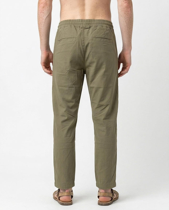 Ravin Olive Relaxed-Fit Drawstring Trousers in Cotton-Blend - O202901