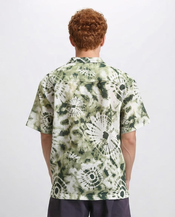 Ravin Olive Sunburst Tie-Dye Camp Collar Shirt - Olive & Dark Green - R204711