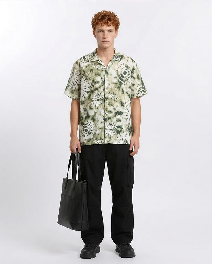 Ravin Olive Sunburst Tie-Dye Camp Collar Shirt - Olive & Dark Green - R204711
